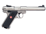 Ruger Mark IV Target Stainless Steel - .22lr - 2 x 10 round magazines, 140mm bull barrel, adjustable rear with fixed front sight.