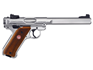 Ruger Mark IV Competition Stainless Steel - .22lr - 2 x 10 round magazines, 174mm slab-sided bull barrel, adjustable rear with fixed front sight.
